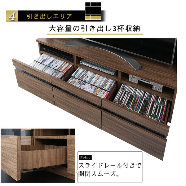 【新商品】ハイタイプテレビボードシリーズ Glass line グラスライン 3点セット(テレビボード+キャビネット×2) 木扉 送料無料