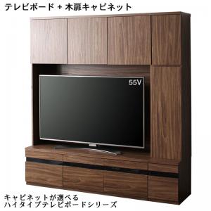 【新商品】ハイタイプテレビボードシリーズ Glass line グラスライン 2点セット(テレビボード+キャビネット) 木扉 送料無料