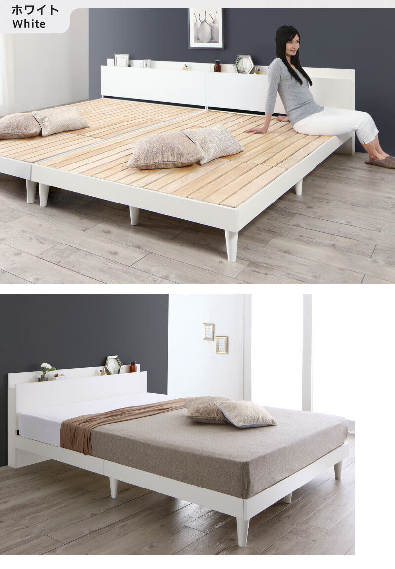 【新商品】棚・コンセント付きデザインすのこベッド Alcester オルスター プレミアムポケットコイルマットレス付き ダブル 送料無料