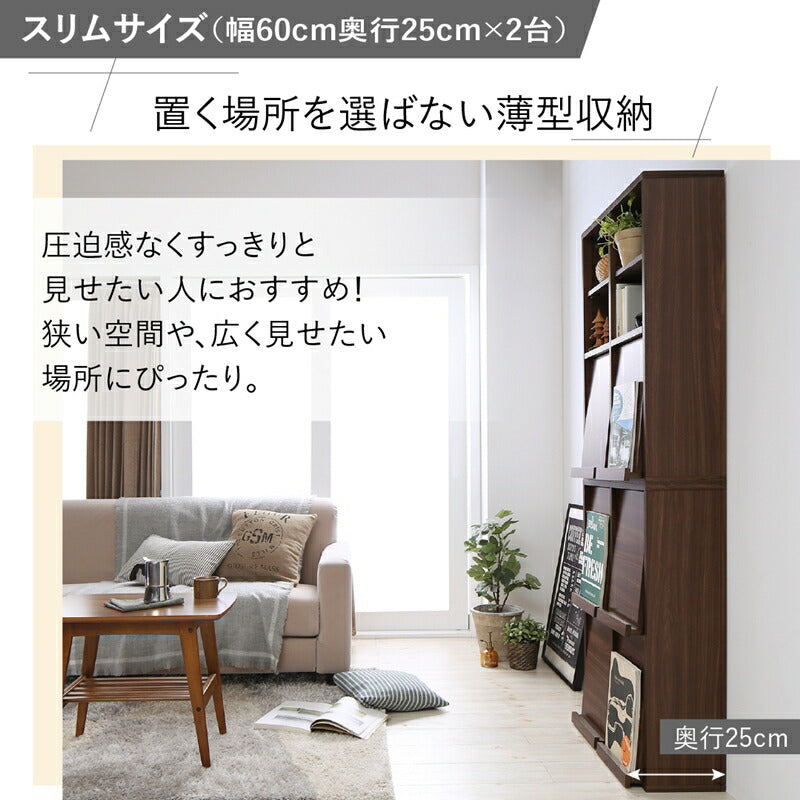 【新商品】本棚 スリム 扉付/フラップ収納 幅60 奥行25 送料無料