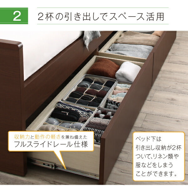【新商品】お客様組立 棚・照明・コンセント・引出し収納付き電動ベッド ラクストレージ ポケットコイルマットレス付き 2モーター シングル 送料無料