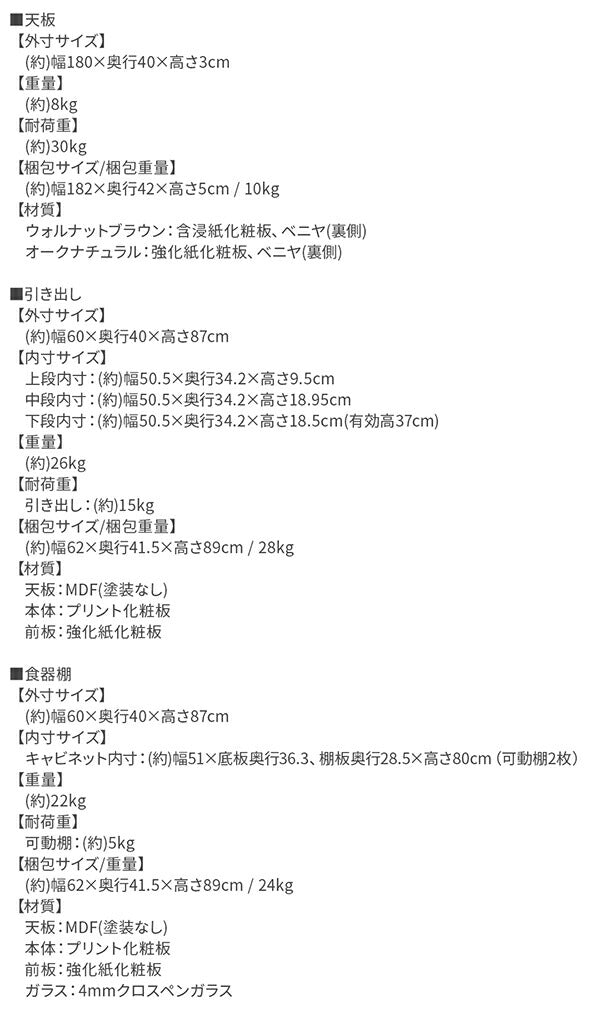 【新商品】日本製完成品 幅180cmの木目調ワイドキッチンカウンター Chelitta チェリッタ 2点セット 引き出し+引き出し 送料無料