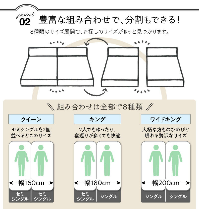 組立設置付き 棚・コンセント付き連結ベッド/ラトゥース2 Lautus2 プレミアムボンネルコイルマットレス付き キング(SS+S) 送料無料