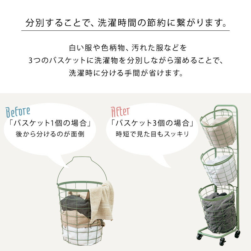 3段ランドリーラック(丸型)-KR- 34.5×39×124cm 送料無料