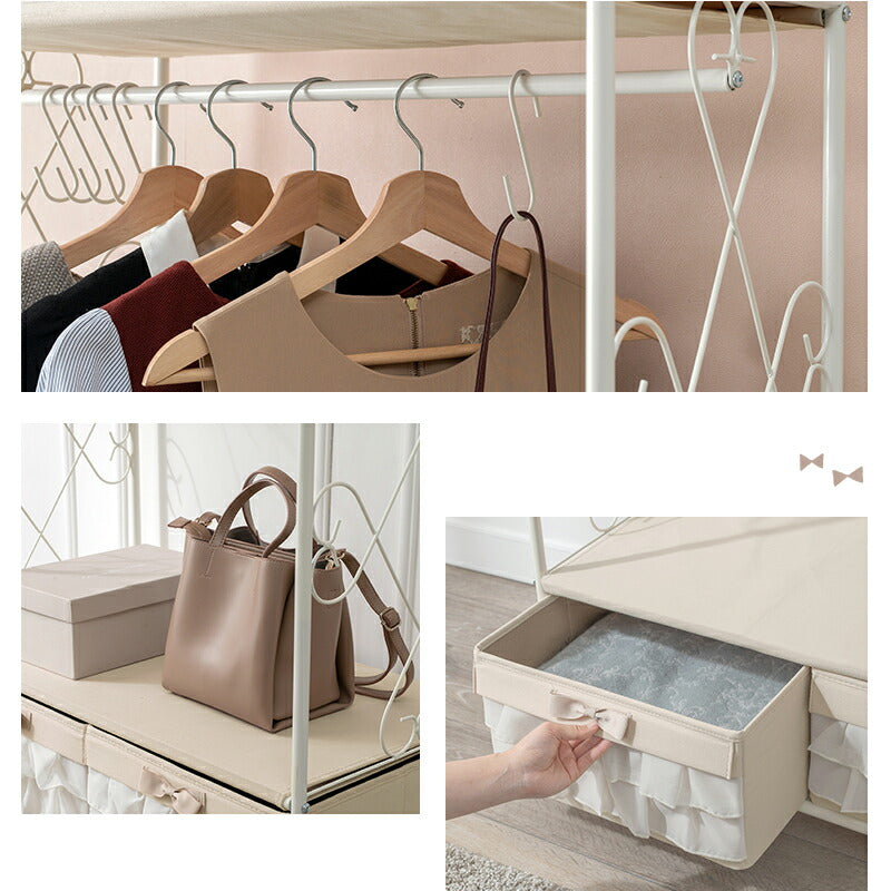 【新商品】エレガントハンガーラック-KHR/フリル付き引き出し2杯タイプ 75×35.5×172cm 送料無料