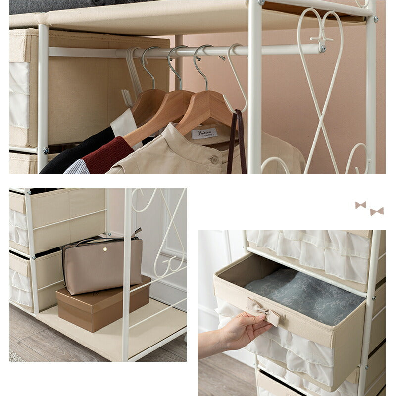 【新商品】エレガントハンガーラック-KHR/フリル付き引き出し7杯タイプ 80×35.5×172cm 送料無料