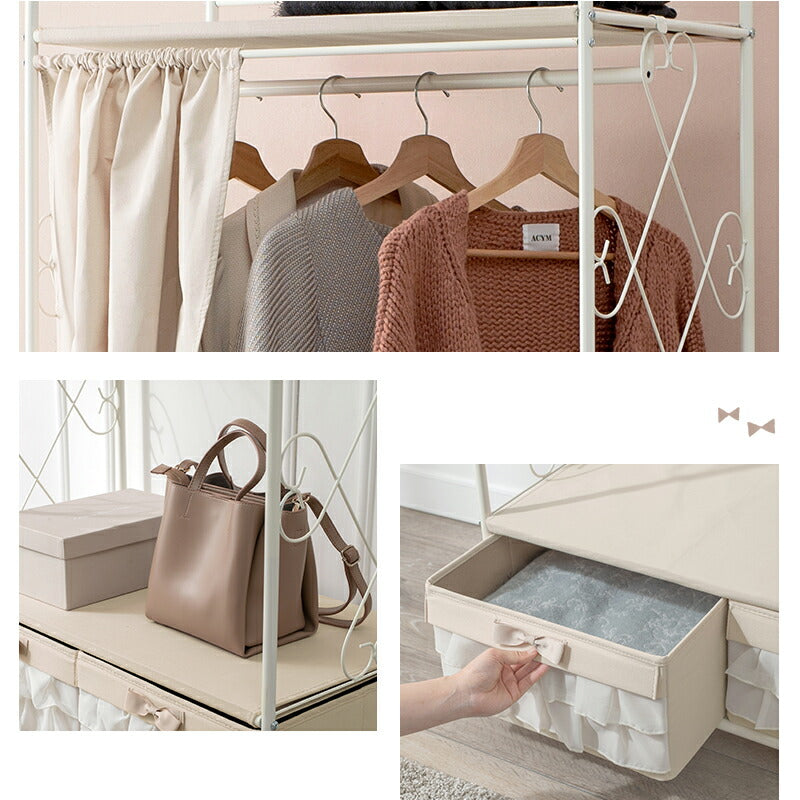 【新商品】ハンガーラック-カーテン/引き出し2杯付き 75×50.5×175cm 送料無料