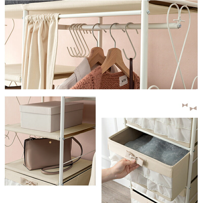 【新商品】ハンガーラック-カーテン/引き出し5杯付き 80×46×173cm 送料無料