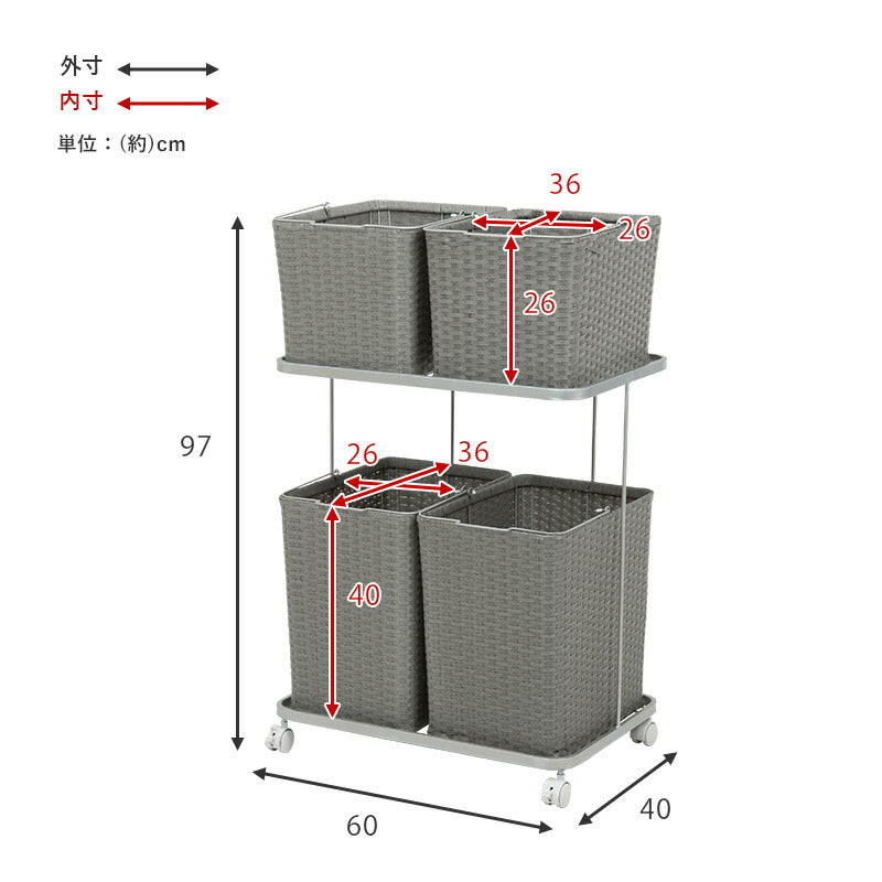 ランドリーラック-RAN/4個タイプ 60×40×97cm 送料無料