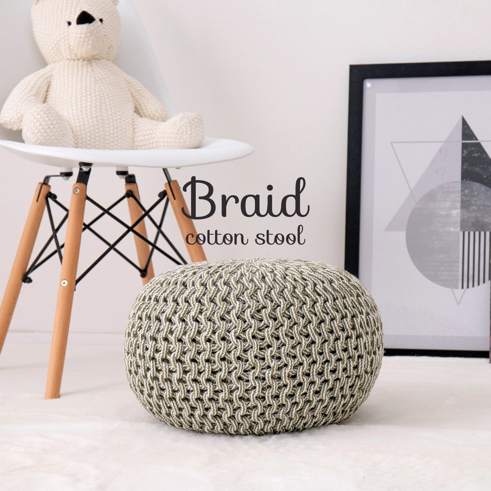 【新商品】ハンドメイド 綿100%の編み込みスツール ブレイドプフ Sサイズ(直径35×25) 送料無料