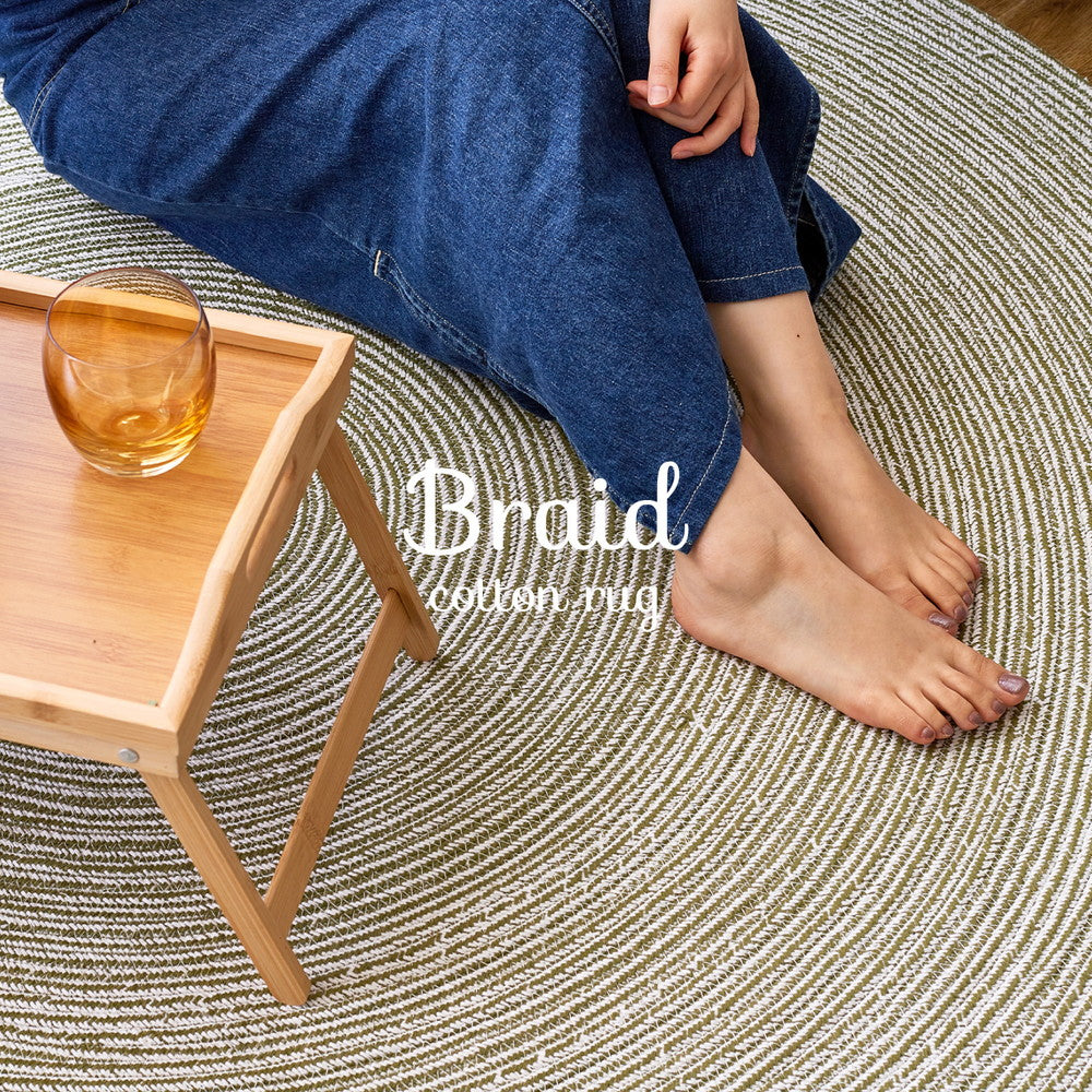 ハンドメイド 綿100%の編み込みラグ ブレイド 直径90cm 送料無料