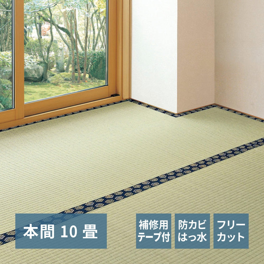 フリーカット裏付き い草カーペット みすず 補修テープ付き 本間 10帖(382×477) 送料無料