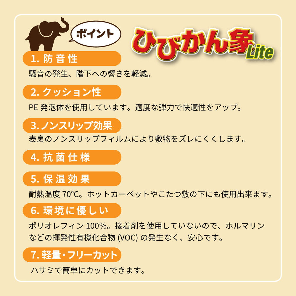 防音ノンスリップシート ひびかん象Lite 175×175cm 送料無料