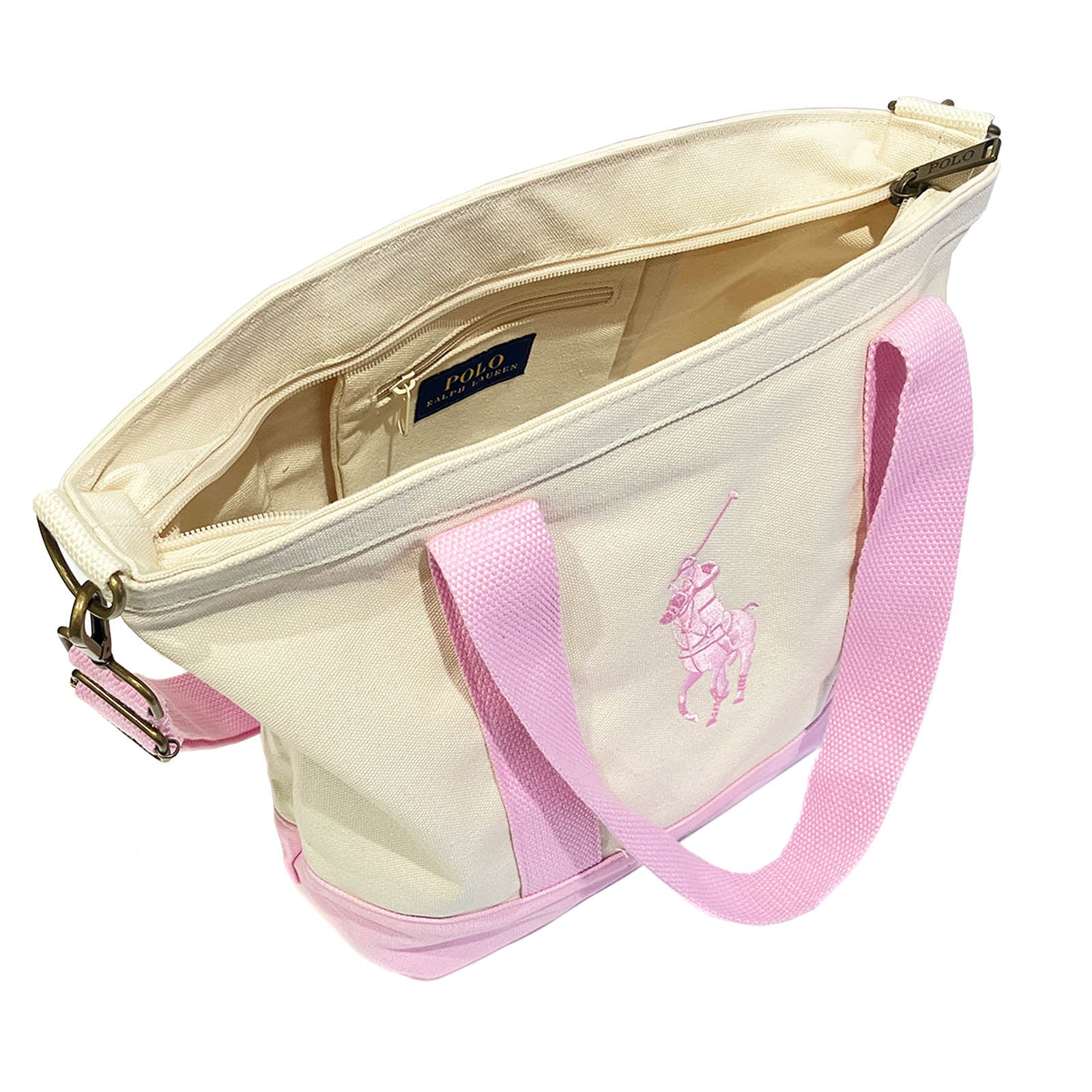 【正規品】 ポロ ラルフローレン POLO RALPH LAUREN トートバッグ ビッグポニー 9AR023 W2Q WHITE/CARMEL PINK 送料無料