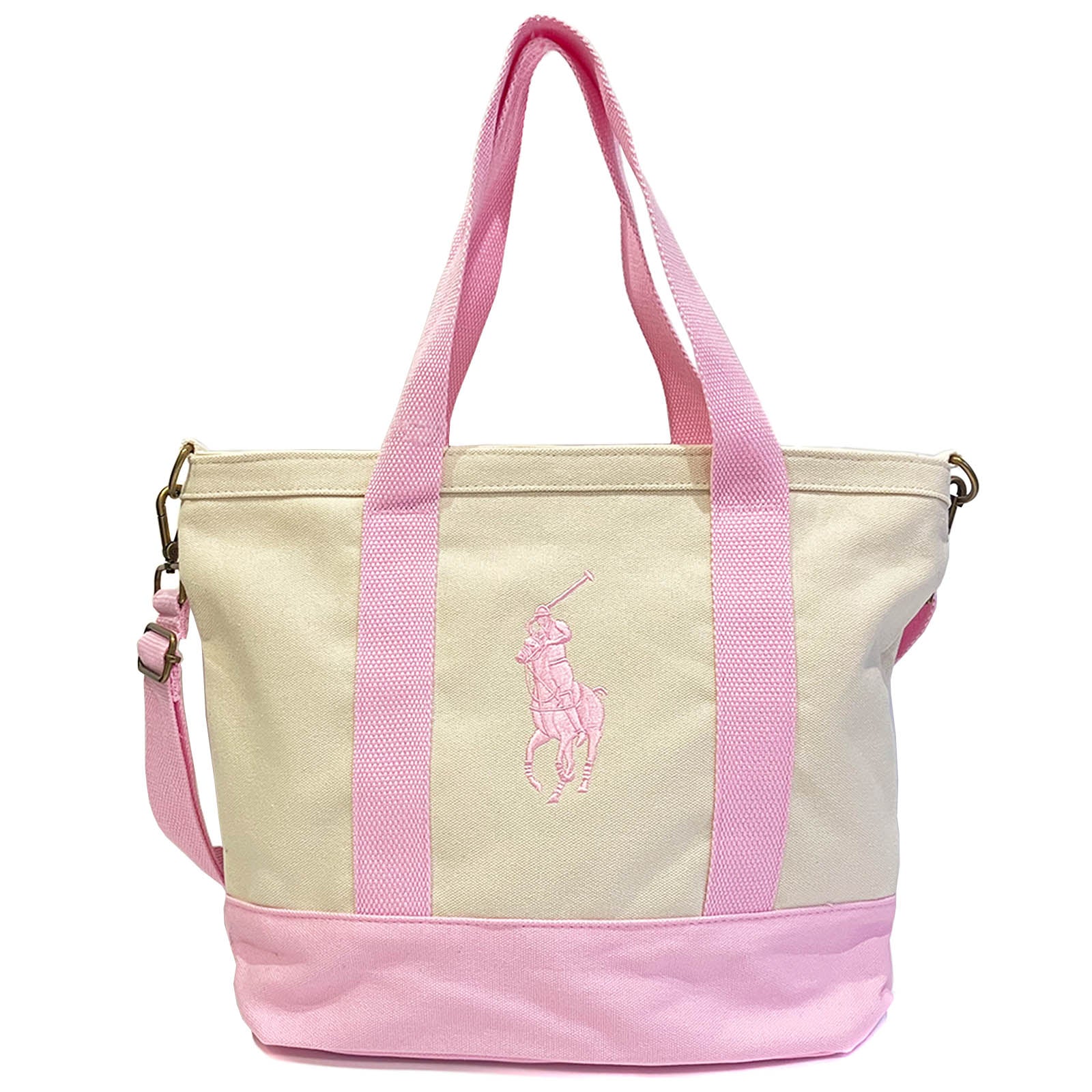 【正規品】 ポロ ラルフローレン POLO RALPH LAUREN トートバッグ ビッグポニー 9AR023 W2Q WHITE/CARMEL PINK 送料無料