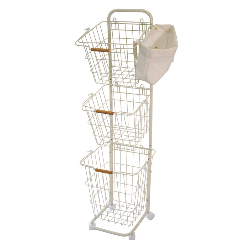 ランドリーバスケット スリム 3段 キャスター ピンチバッグつき LACRACK ALC054