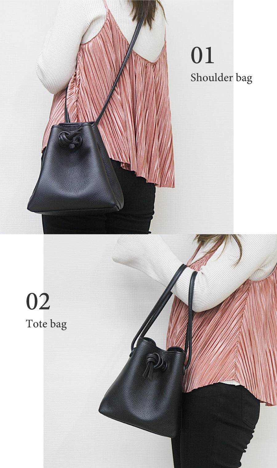 ドローストリング 巾着 バッグ 牛革 2way allecore