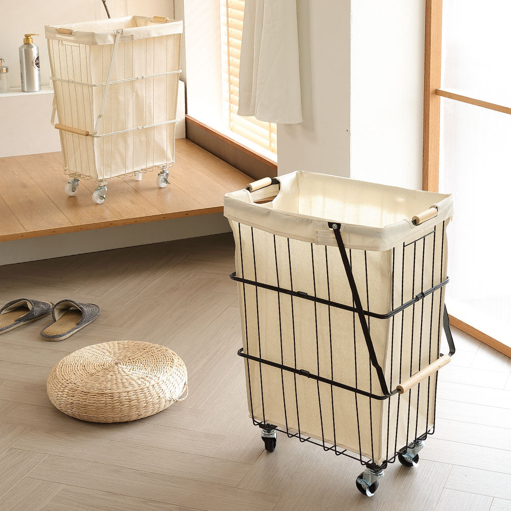 ランドリーバスケット ランドリーワゴン ランドリー ランドリー収納 ランドリーバッグ キャスター付き 大容量 61L 北欧