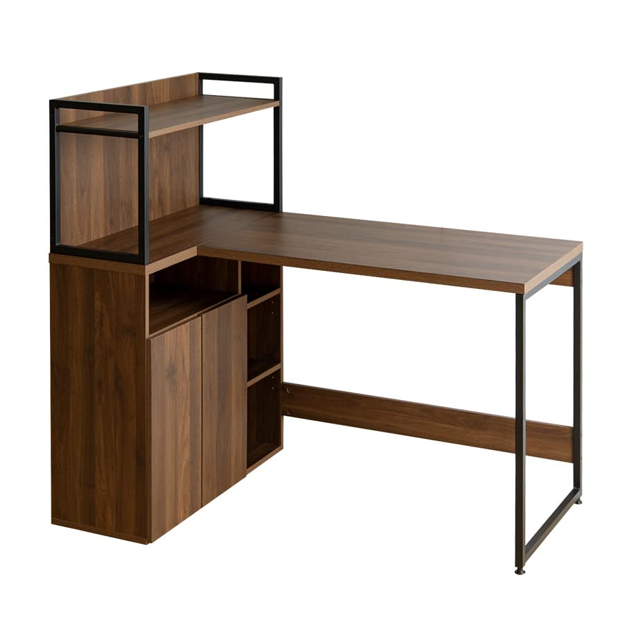 パソコンデスク PCデスク ラック付きデスク L字 収納付き 収納 大容量 ブラウン