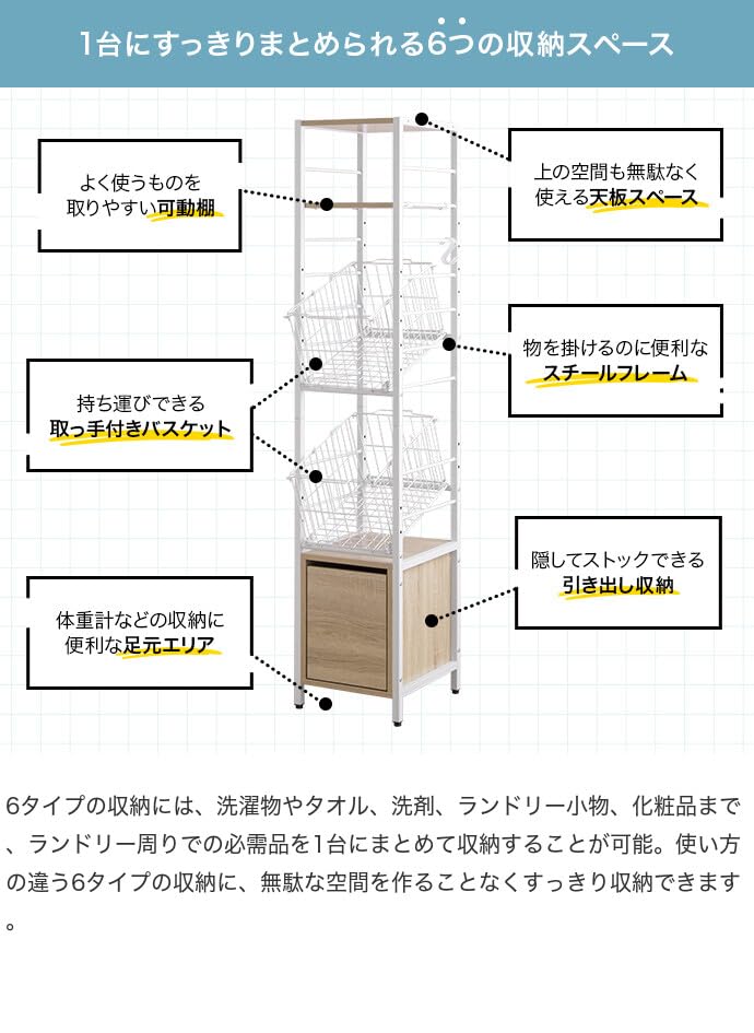 ランドリーバスケット ラック 収納 洗濯機 横 周り 隙間 ブラウン