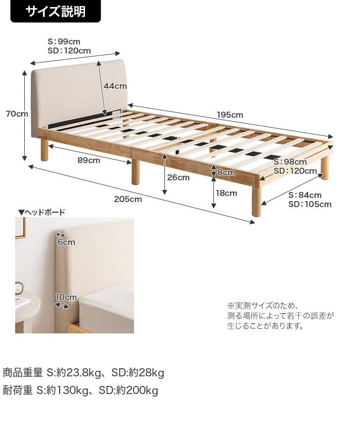 ファブリックベッド シングルベッド すのこベッド アイボリー【フレームのみ】