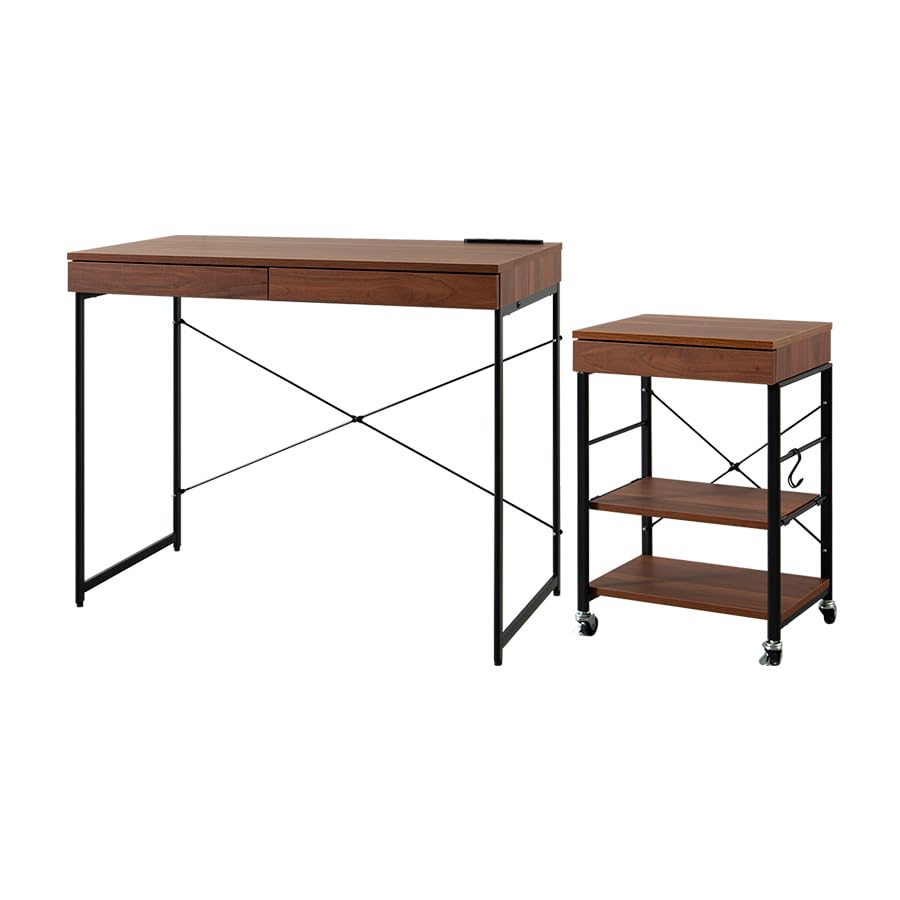 デスクセット 机 ラック ワゴン テーブル 収納 ブラウン