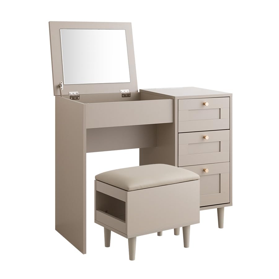 ドレッサーデスク 化粧台 机 鏡 メイク 収納 グレージュ