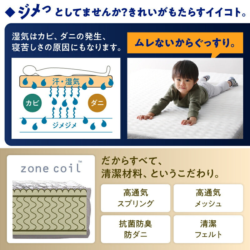 ゾーンコイルマットレス 抗菌防臭 防ダニ 高反発 硬め バランスタイプ zone-coil セミダブル 送料無料