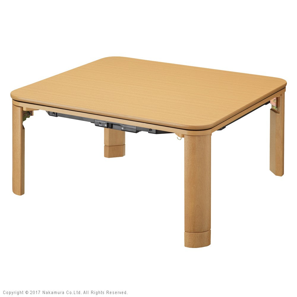 フラットヒーター折れ脚こたつ 75x75cm 折りたたみ 正方形 テーブル コタツ おしゃれ ローテーブル 継ぎ脚 高さ調節 木目 ナチュラル