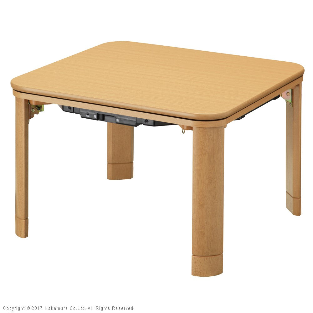 フラットヒーター折れ脚こたつ 60x60cm 折りたたみ 正方形 テーブル コタツ おしゃれ ローテーブル 継ぎ脚 高さ調節 木目 ナチュラル