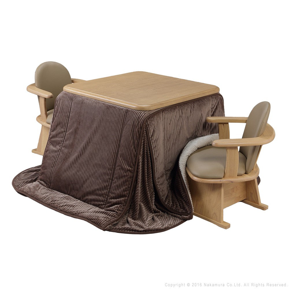 パワフルヒーター 高さ調節機能付き ダイニングこたつ80x80cm 4点セット(こたつ+掛布団+肘付回転椅子2脚)こたつ 正方形 ダイニングテーブル