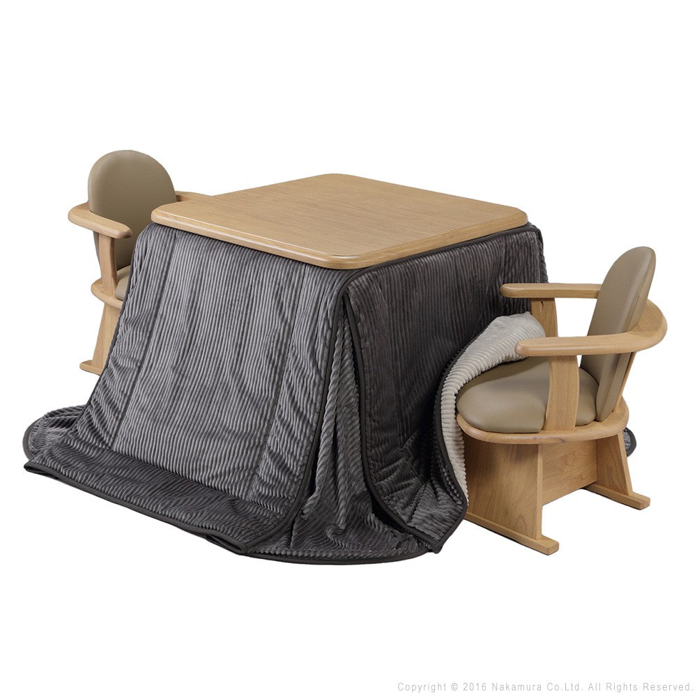 パワフルヒーター 高さ調節機能付き ダイニングこたつ80x80cm 4点セット(こたつ+掛布団+肘付回転椅子2脚)こたつ 正方形 ダイニングテーブル