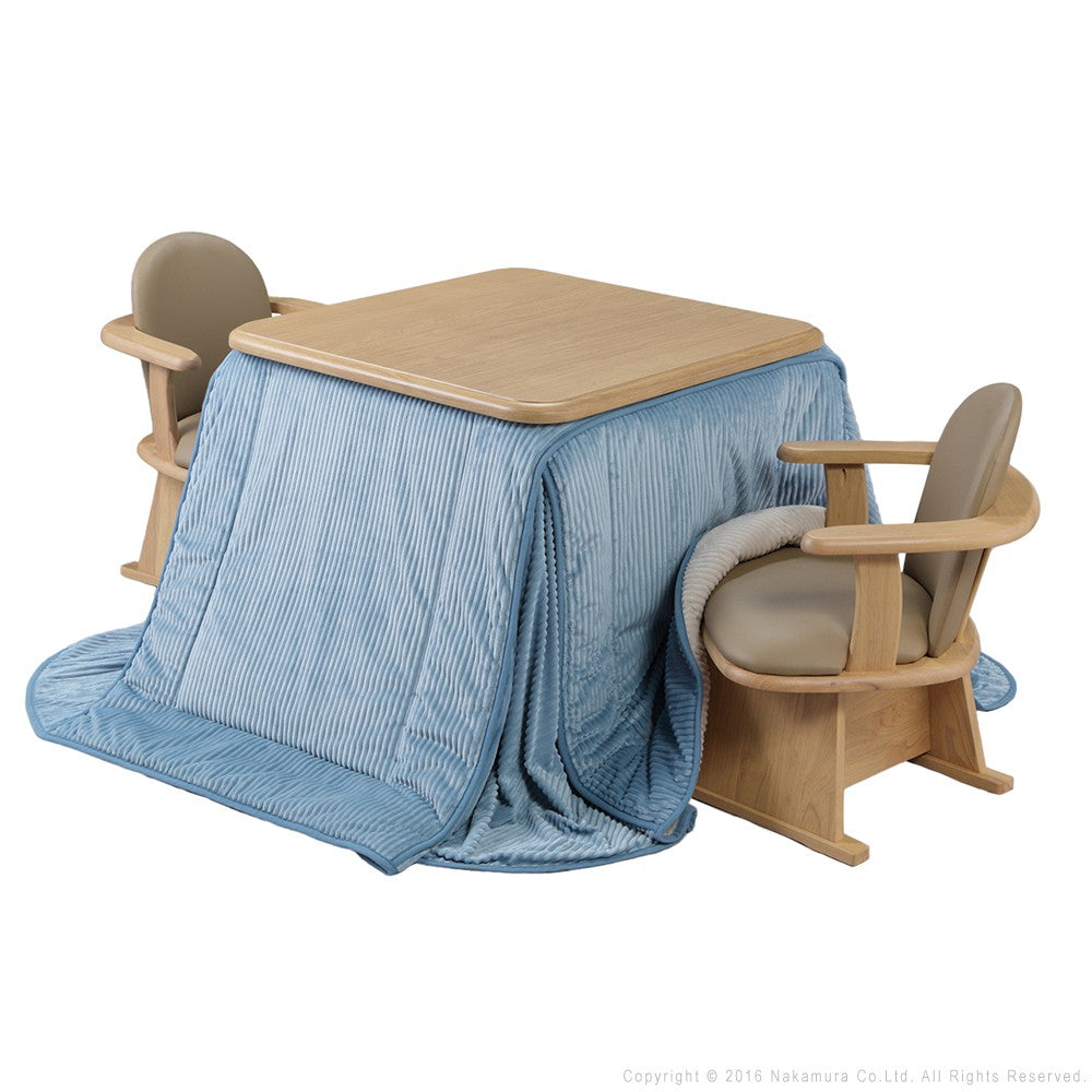 パワフルヒーター 高さ調節機能付き ダイニングこたつ80x80cm 4点セット(こたつ+掛布団+肘付回転椅子2脚)こたつ 正方形 ダイニングテーブル