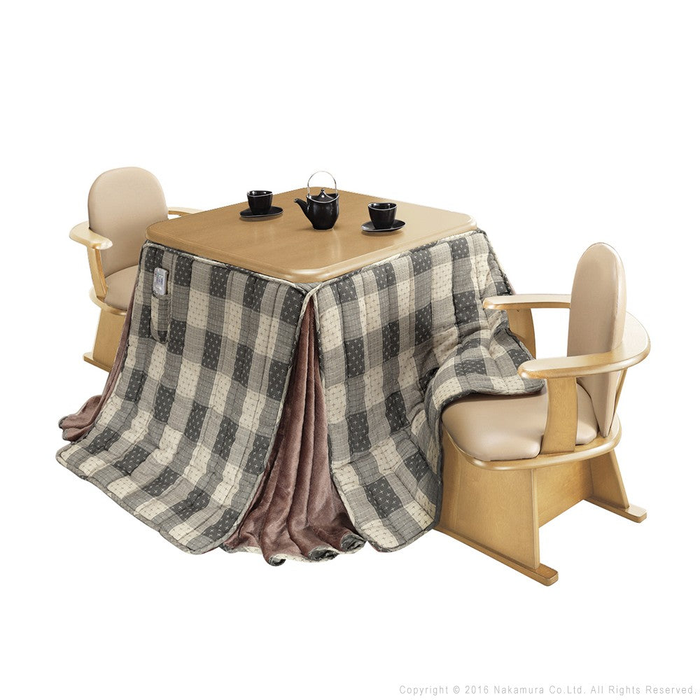 パワフルヒーター 高さ調節機能付き ダイニングこたつ80x80cm 4点セット(こたつ+掛布団+肘付回転椅子2脚)こたつ 正方形 ダイニングテーブル