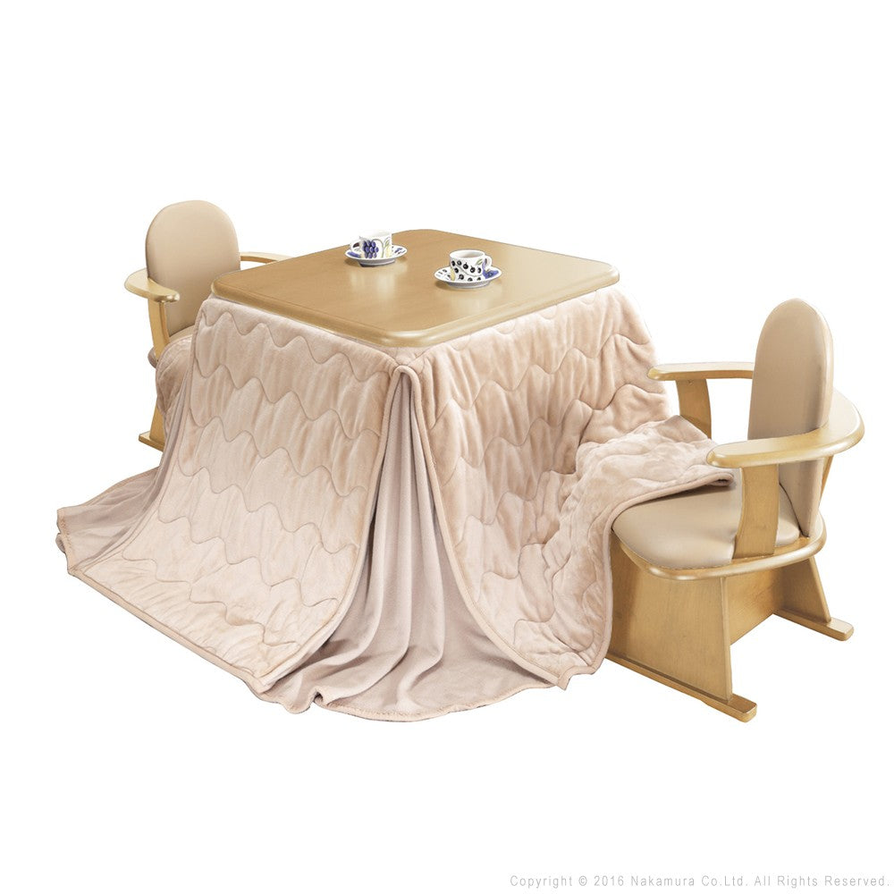 パワフルヒーター 高さ調節機能付き ダイニングこたつ80x80cm 4点セット(こたつ+掛布団+肘付回転椅子2脚)こたつ 正方形 ダイニングテーブル