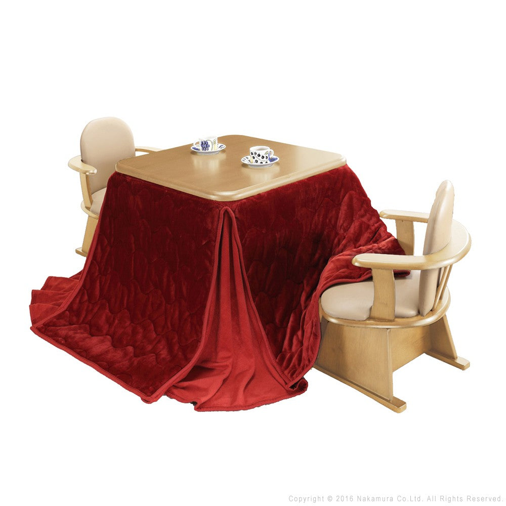 パワフルヒーター 高さ調節機能付き ダイニングこたつ80x80cm 4点セット(こたつ+掛布団+肘付回転椅子2脚)こたつ 正方形 ダイニングテーブル