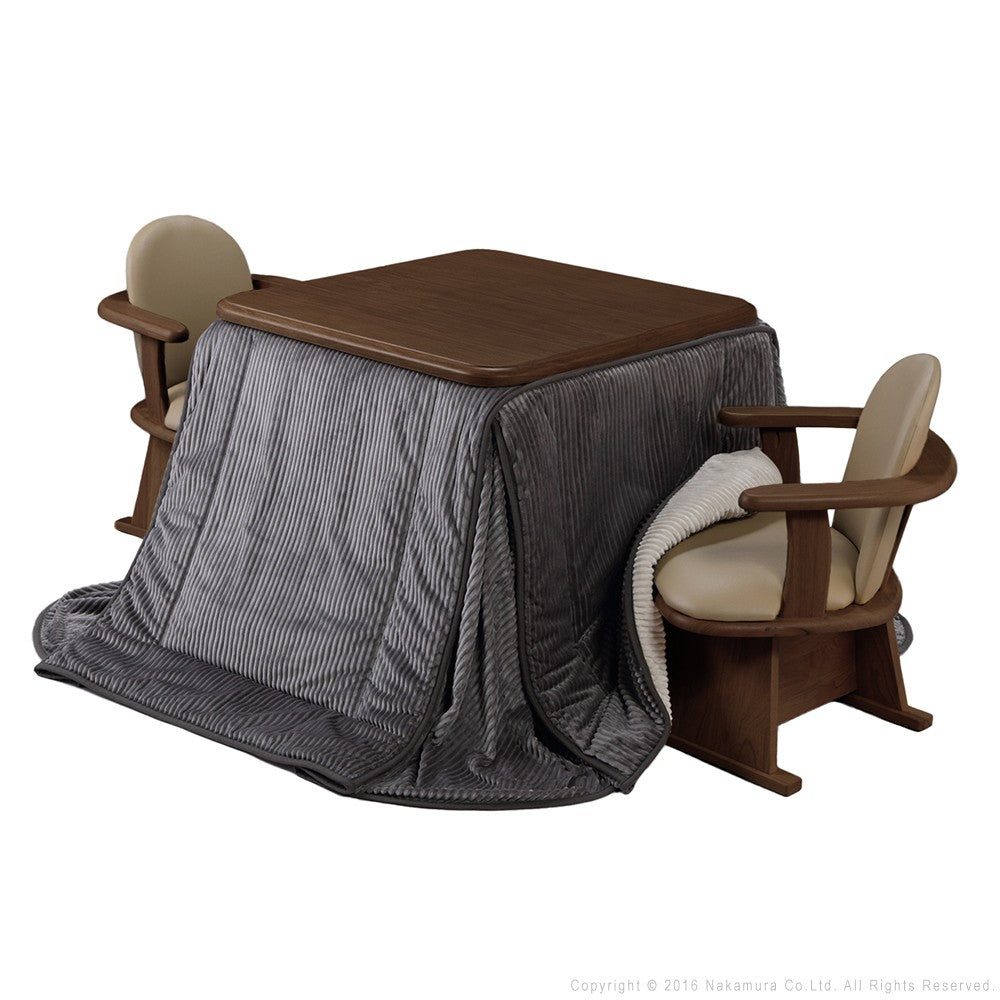 パワフルヒーター 高さ調節機能付き ダイニングこたつ80x80cm 4点セット(こたつ+掛布団+肘付回転椅子2脚)こたつ 正方形 ダイニングテーブル