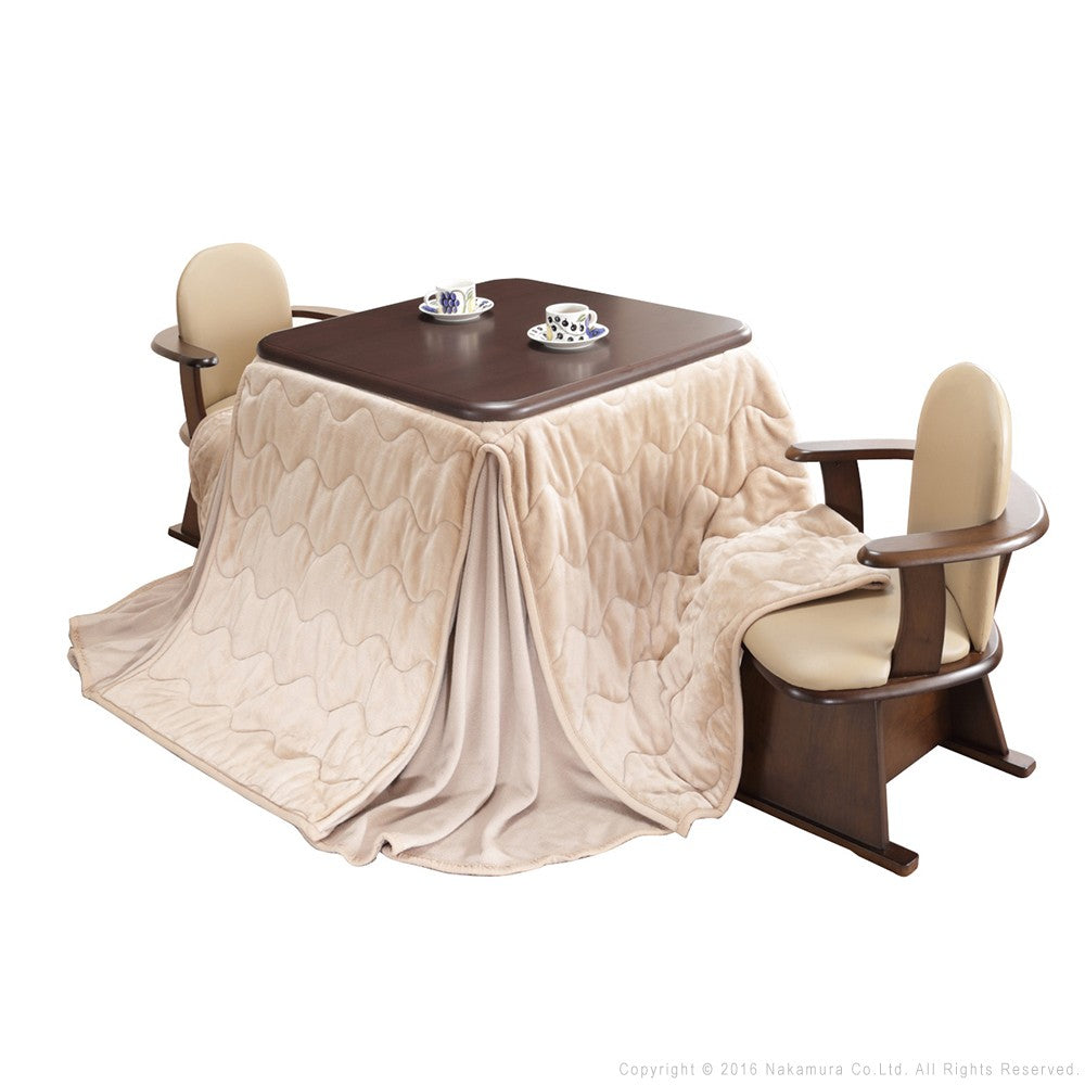 パワフルヒーター 高さ調節機能付き ダイニングこたつ80x80cm 4点セット(こたつ+掛布団+肘付回転椅子2脚)こたつ 正方形 ダイニングテーブル