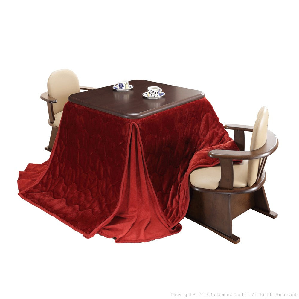 パワフルヒーター 高さ調節機能付き ダイニングこたつ80x80cm 4点セット(こたつ+掛布団+肘付回転椅子2脚)こたつ 正方形 ダイニングテーブル