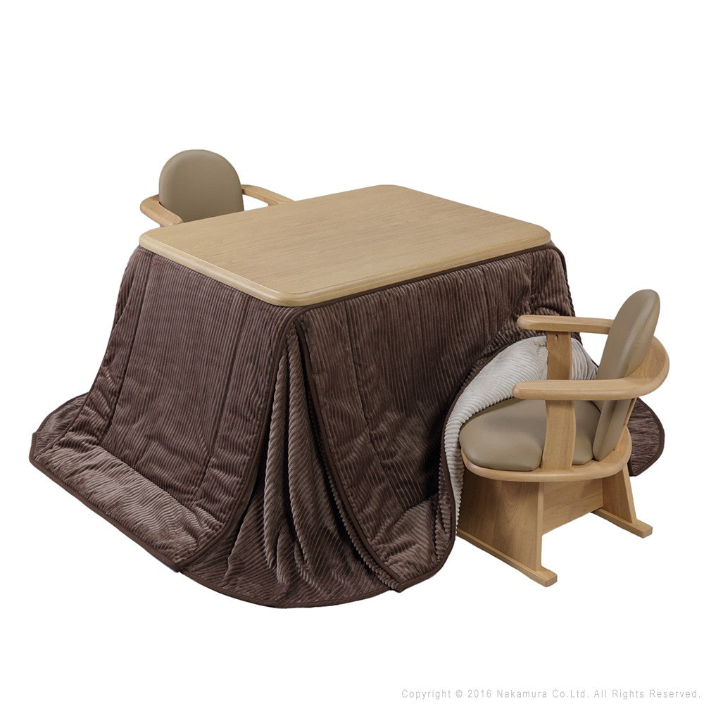 パワフルヒーター 高さ調節機能付き ダイニングこたつ105x80cm 4点セット(こたつ+掛布団+肘付回転椅子2脚) こたつ 長方形 ダイニングテーブル