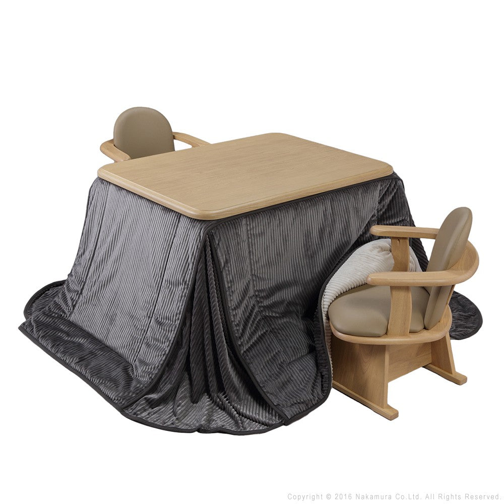 パワフルヒーター 高さ調節機能付き ダイニングこたつ105x80cm 4点セット(こたつ+掛布団+肘付回転椅子2脚) こたつ 長方形 ダイニングテーブル