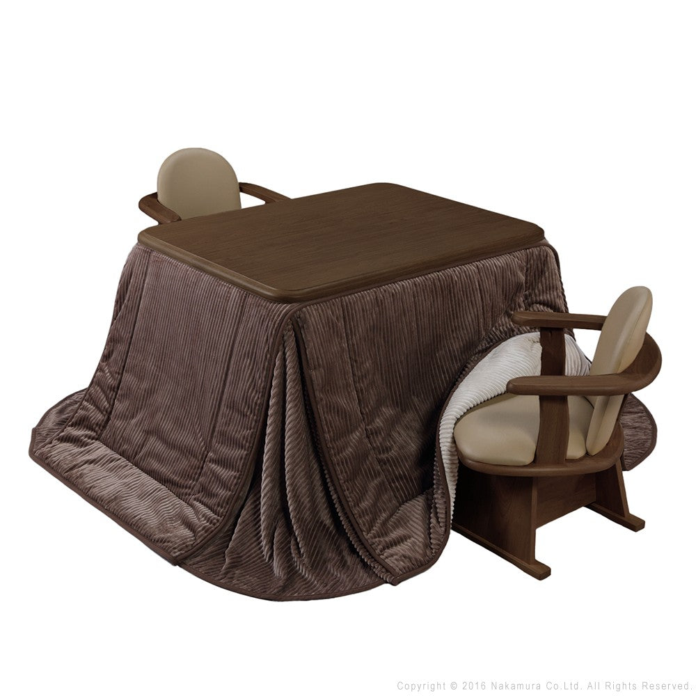 パワフルヒーター 高さ調節機能付き ダイニングこたつ105x80cm 4点セット(こたつ+掛布団+肘付回転椅子2脚) こたつ 長方形 ダイニングテーブル