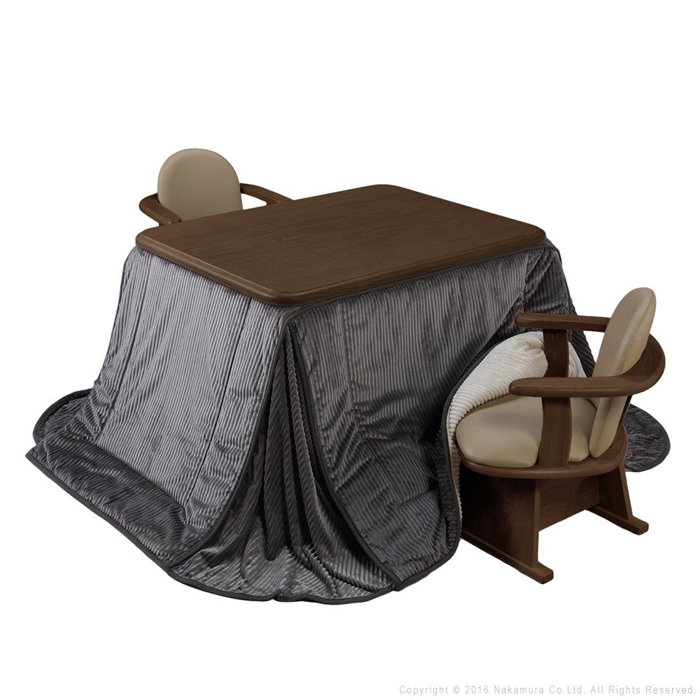 パワフルヒーター 高さ調節機能付き ダイニングこたつ105x80cm 4点セット(こたつ+掛布団+肘付回転椅子2脚) こたつ 長方形 ダイニングテーブル