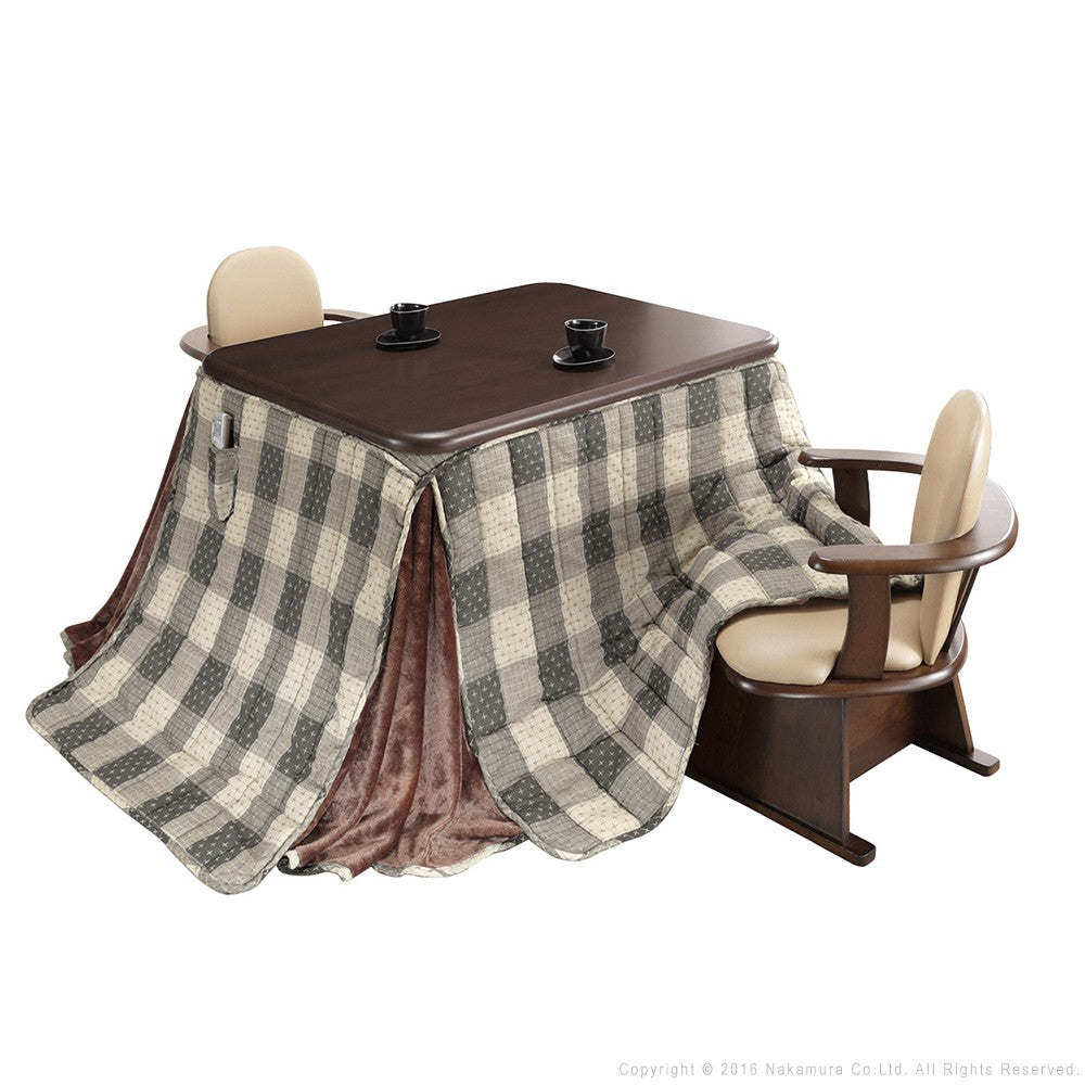 パワフルヒーター 高さ調節機能付き ダイニングこたつ105x80cm 4点セット(こたつ+掛布団+肘付回転椅子2脚) こたつ 長方形 ダイニングテーブル