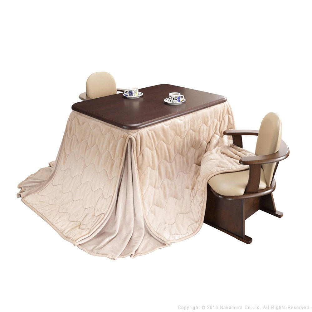 パワフルヒーター 高さ調節機能付き ダイニングこたつ105x80cm 4点セット(こたつ+掛布団+肘付回転椅子2脚) こたつ 長方形 ダイニングテーブル