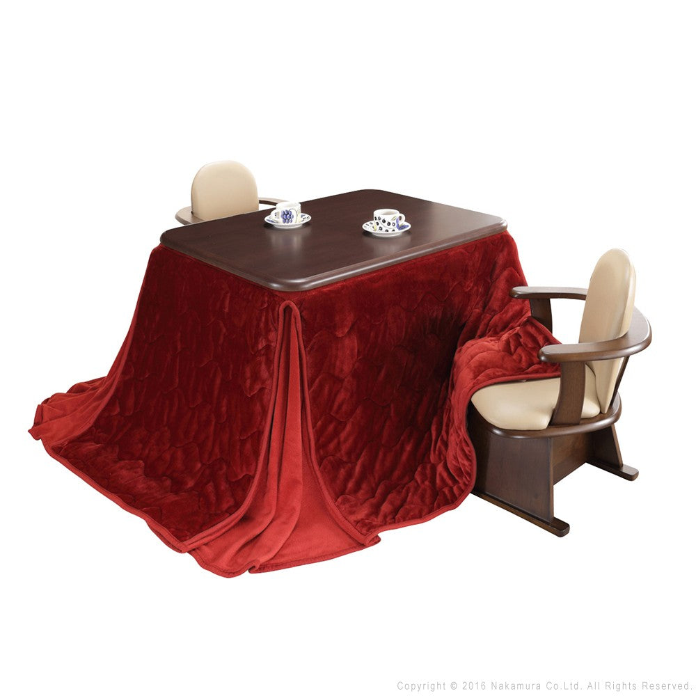 パワフルヒーター 高さ調節機能付き ダイニングこたつ105x80cm 4点セット(こたつ+掛布団+肘付回転椅子2脚) こたつ 長方形 ダイニングテーブル