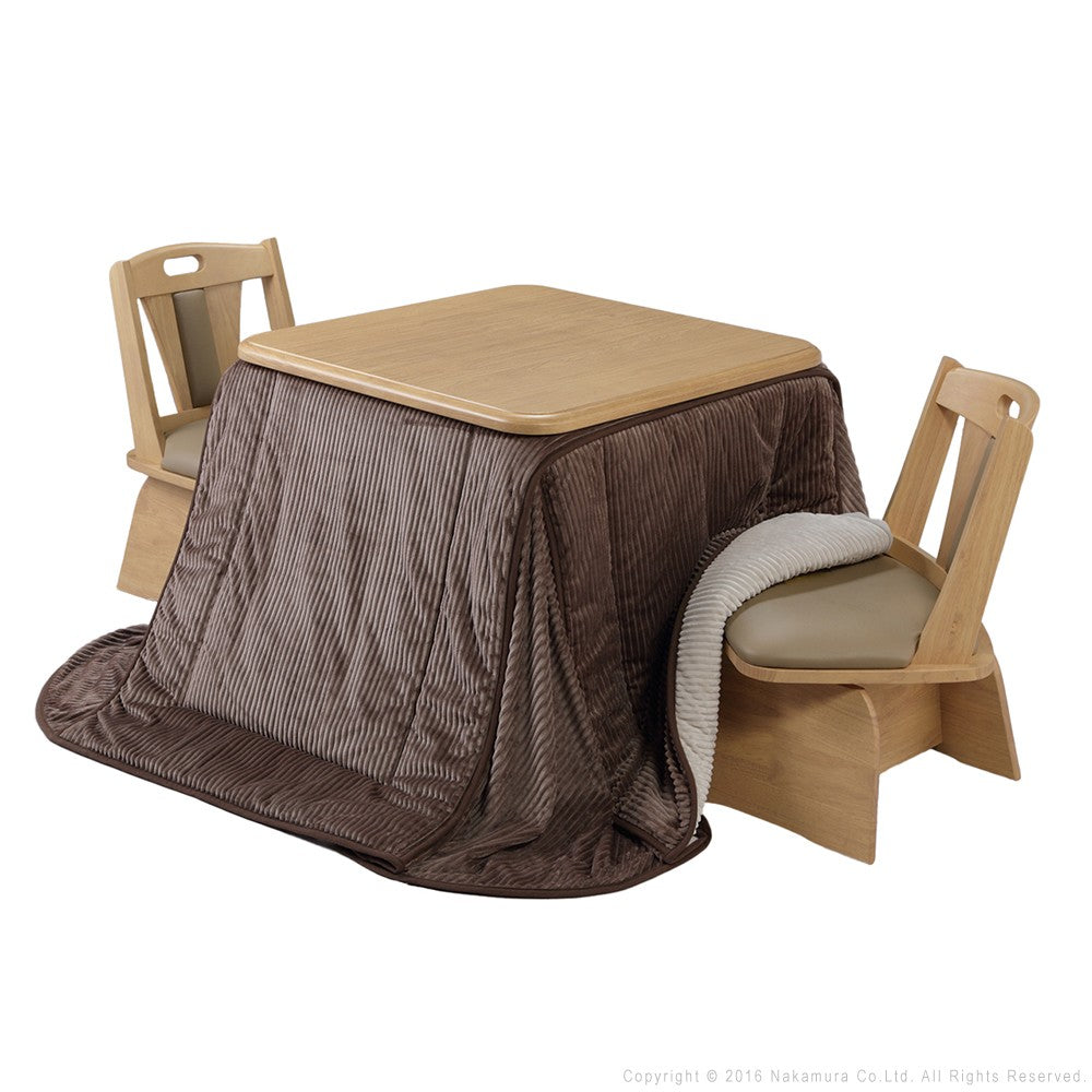 パワフルヒーター 高さ調節機能付き ダイニングこたつ80x80cm 4点セット(こたつ+省スペース布団+回転椅子2脚) 正方形 ダイニングテーブル