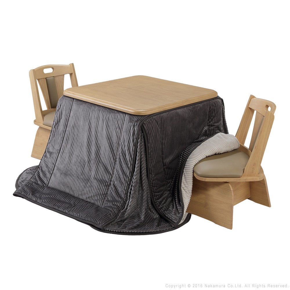 パワフルヒーター 高さ調節機能付き ダイニングこたつ80x80cm 4点セット(こたつ+省スペース布団+回転椅子2脚) 正方形 ダイニングテーブル