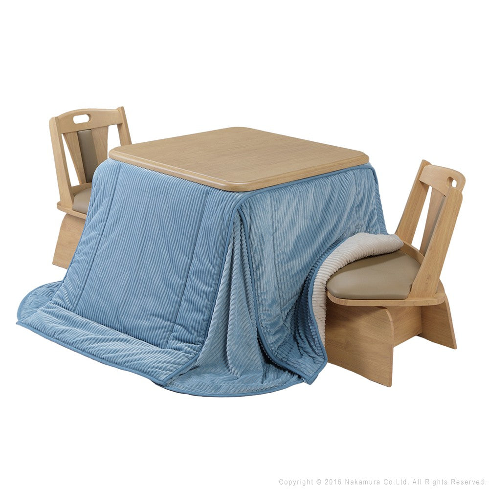 パワフルヒーター 高さ調節機能付き ダイニングこたつ80x80cm 4点セット(こたつ+省スペース布団+回転椅子2脚) 正方形 ダイニングテーブル