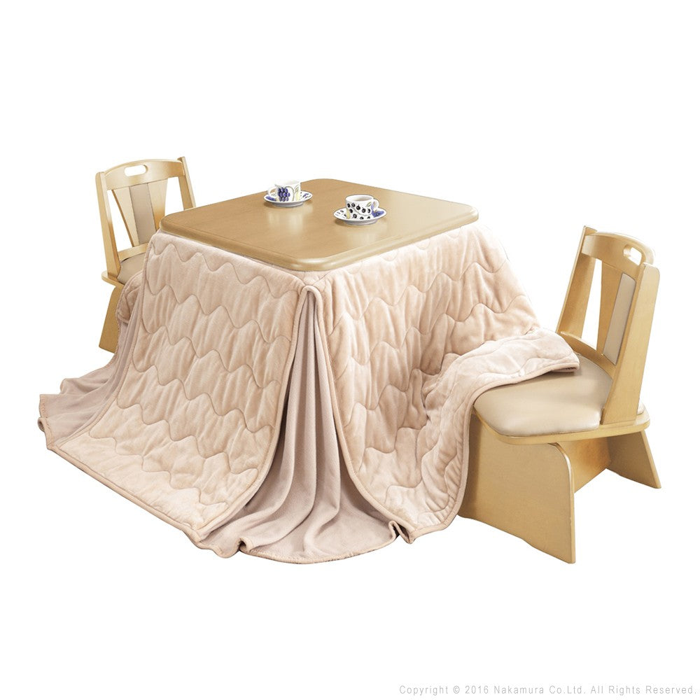 パワフルヒーター 高さ調節機能付き ダイニングこたつ80x80cm 4点セット(こたつ+省スペース布団+回転椅子2脚) 正方形 ダイニングテーブル